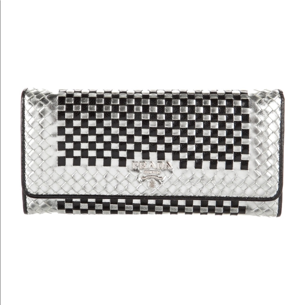 Prada Silver & Black Leather Continental Wallet